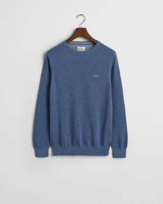 GANT - Rundhalspullover aus Baumwoll-Piqué denim blue melange - Gr. - L
