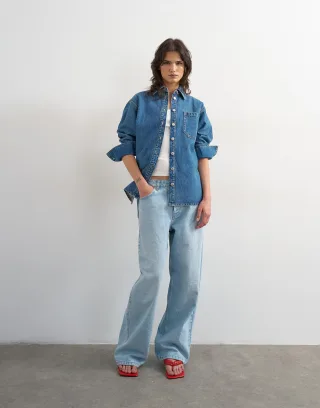 TOPSHOP - TSESTHER OVERSIZES SHACKET DNM Dark Blue Denim - Gr. - 34