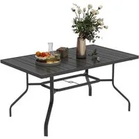 Outsunny Gartentisch mit Schirmloch, Latten-Design (wetterfest Balkontisch, 1-St., rechteckig Beistelltisch), 152 x 90 cm, für Garten, Balkon, Schwarz