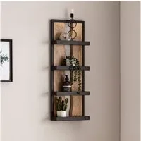 FINEBUY Wandregal FB95877 Hängeregal 30x80x10 cm Massivholz Metall Regal Industrial, 30x80x10 cm Mango Massivholz Metall Hängeregal, Schweberegal Rechteckig, Regal Hängend Industrial
