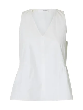 selected women - SLFBLAIR SL V-NECK PEPLUM TOP NOOS Bright White - Gr. - 40