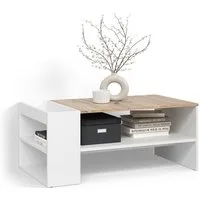Livinity® Couchtisch Piave, Weiß/Sonoma, mit Regalen (1-St)