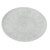 MARELIDA Dekotablett Deko Teller Schale mit Verzierung Blumenmuster weiß MDF Holz D: 34,5cm
