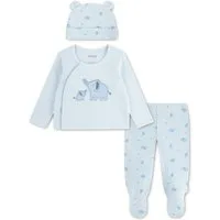 HUGGIES babywear Strampler, Jäckchen & Mütze HUGB FOOTED PANT SET + ATTACHM (Set, 3-tlg) Mütze / Jäckchen / Hose mit Fuss / bedruckt - für Boys