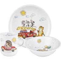 Seltmann Weiden Kindergeschirr-Set Compact Flinker Flitzer (3-tlg), 1 Personen, Porzellan, Teller, Schüssel, Becher, Made in Germany, 3 Teile, für 1 Person