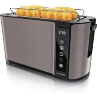 Arendo Toaster Wärmeisoliertes Doppelwandgehäuse, Display mit Restzeitanzeige, 2 lange Schlitze, für 4 Scheiben, 1500 W, Touchpanel, Brötchenaufsatz, 7 Bräunungsgrade, Brotscheibenzentrierung