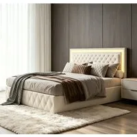 NMCXXO Polsterbett LED Doppelbett mit Bettkasten, Stauraumbett mit Kopfteil und Bettkaste, Ladefunktion, 140x200