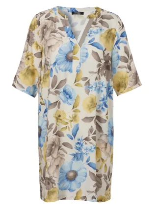 Frapp - Kleid V-Ausschnitt 3/4 Arm Druck beige multicolor - Gr. - 50