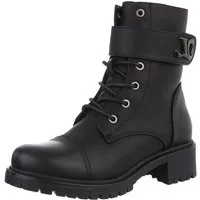 Ital-Design Damen Schnürschuhe Freizeit Schnürstiefelette (88577617) Blockabsatz Stiefeletten in Schwarz