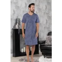HOTBERG Nachthemd Herren Nachtwäsche Kurzarm Baumwolle modernes Sommer Schlafshirt mit Grafikdruck