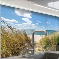 KitchenYeah Küchenrückwand selbstklebend Düne - Gras - Meer - Strand, (1-tlg), Spritzschutz, Küche, Rückwand, Küchenwand, Küchenfront, 80x60 cm