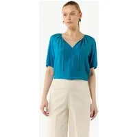 comma Kurzarmbluse Bluse Crêpe-Bluse mit voluminösen Ärmeln und Raffung