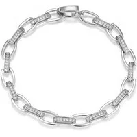Schöner-SD Gliederarmband Silberarmband Damen teils mit Zirkonia 925 Silber Rhodium, Einhand-Klappverschluss