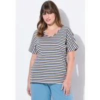 Ulla Popken Pyjama Schlafshirt Ringel V-Ausschnitt Halbarm