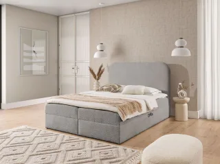 Boxspringbett Schlafzimmerbett BINETA PREMIUM 140x200cm Stoff Coral Grau