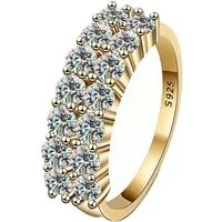 Runde Perlé Silberring Damen Ring mit Moissanit 925 Silber 18K vergoldet, 14 Steine je 0,1 Ct, Verlobungsring, GRA Zertifikat, Echtschmuck