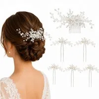 MOPUEA Haarspange Haarkamm mit Kristallperlen und Strass-Haarnadeln, Set, 5-tlg., U-förmig Haarspangen Strass, Hochzeits-Haarschmuck für Frauen, Brautjungfern