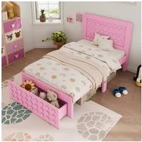 Flieks Kinderbett, Holzbett Einzelbett 90x190cm Bausteine-Form mit Schublade