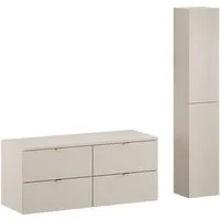Lomadox Badmöbel-Set DURANGO-56, (Spar-Set, 2-St., Doppel-Waschtischunterschrank Hochschrank), Unterschrank 120cm breit, kaschmir, versch. Griffvarianten