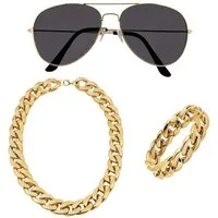 Boland Verkleidungsmaske Pimp Kostümset - Goldene Halskette Armband Brille
