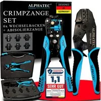 ALPHATEC® Crimpzange Crimpzangen Set mit Wechselbacken inkl. Abisolierzange 0,25-10mm² 8tlg, Kabelschuhe, Aderendhülsen, Flachstecker, Quetschverbinder, MC4, Solar