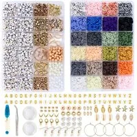 SUOOMAC Perlenarmband Set (Komplettset zur Schmuckherstellung mit Zubehör, 8000-tlg., DIY-Set 6mm Clayperlen & Zubehör in Sortierbox), 24 Farben, goldene Anhänger, DIY-Zubehör für Schmuck