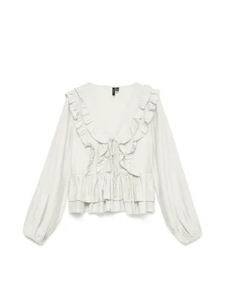 VERO MODA - VMZOEY LS FLOUNCE TOP WVN Snow White - Gr. - M