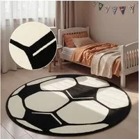 HANSE Home Kinderteppich Fußball, rund, Höhe: 10 mm, Kinder-Teppich, Rutschfest, Kurzflor, Fussball, Kinderzimmer, Spiel