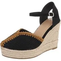 Ital-Design Damen Keilsandalette mit Bastoptik und Schnalle Plateaupumps (91849538) Keilabsatz/Wedge Pumps in Schwarz