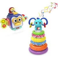 seveclotree Lernspielzeug seveclotree Baby Beiß-Spielzeug (2-in-1 Montessori Spiel- & Lernset für Kleinkinder, 2-St., Spielzeug-Set mit Elefant & Würfel für Kinder ab 12 Monaten), 2-in-1 Set: Stapelringe & sensorischer Würfel in einem Spielzeug