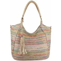 ITALYSHOP24 Schultertasche DAMEN TASCHE Strohtasche Shopper Tote Geflecht Häkeltasche Weekender, Boho Beuteltasche Leder Optik Sommer Basttasche Hobo Strand Urlaub