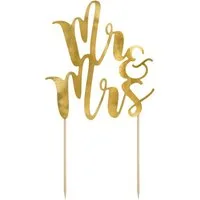 partydeco Tortenstecker, Cake Topper Mr & Mrs / Hochzeit 25.5cm, gold
