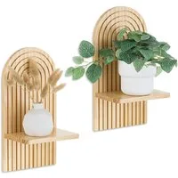 TUWENA Wandregal 2 Stück Wandregal Holz, Boho Wanddeko, Klein Pflanzregal Holzregal, 2-tlg., Wand Regale für Schlafzimmer, Wohnzimmer, Badezimmer, Balkon, Küche