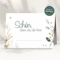 white & ivory Papierdekoration Platzkarte floral "schön, dass du da bist", 50 Stück, Tischkarten
