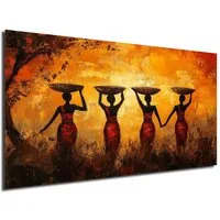 DARO Design Leinwandbild Modern Abstrakt Wandbilder XXL Wandbild Wand Deko Leinwand Bilder, (Frauen beim Wasserholen - Bild Groß Wohnzimmer Schlafzimmer Küche Esszimmer Einteilig Querformat Fotodruck Leinwände Wanddeko Abstrakte Kunst Boho), 86x54cm