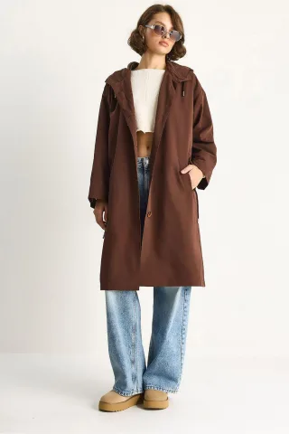 Übergröße Midi-Trenchcoat mit Schal-Kragen