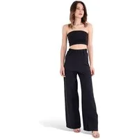 fashionshowcase Schlupfhose Damen High Waist Marlenehose weit elastisch Taschen Elastischer Bund, Alltags-Allrounder