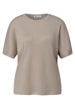Street One - Dropped Shoulder Shirt mit Glitzerdetails clay sand - Gr. - 38