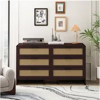 Celya Kommode 130cm Kommode mit 6 Schubladen, mit schubladen, Rattanschrank (kommoden für schlafzimmer, Braun), Arc Shaped Corner Rattan Cabinet