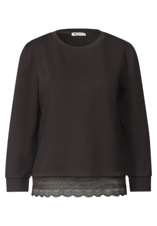 Street One - Sweatshirt mit Spitzensaum braun - Gr. - 34