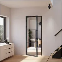 inova wohnen Zimmertür Loft-Glastür mit Stahlrahmen, Komplettset, 3-Felder, Klarglas, 709x1972 mm, Türzarge und Stabgriff in Schwarz, DIN links
