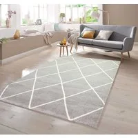 TeppichHome24 Teppich Teppich Skandinavischer Stil Rautenmuster grau creme weiß, rechteckig