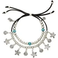 LASCANA Fußkette mit Anhänger in Layer Look, 2 reihiges Fußkettchen mit muschelförmige Anhänger