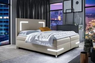 Boxspringbett Schlafzimmerbett ARIANO 180x200cm Cappuccino inkl. Bettkasten LED
