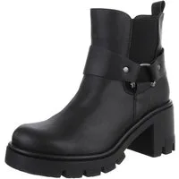 Ital-Design Stilvolle Stiefeletten mit Blockabsatz für Damen Westernstiefelette (90726897) Blockabsatz Stiefeletten in Schwarz