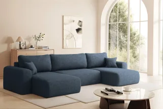 Wohnlandschaft Sofa mit Schlaffunktion FLORA Stoff Verita Dunkelblau