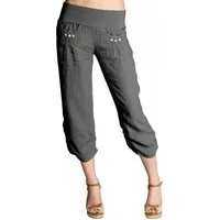 Caspar Leinenhose KHS017 Damen 3/4 Hose aus robustem Leinen mit breitem Stretch Bund - Made in Italy