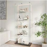 BELUPAI Glasvitrine Standvitrine 5 Lagen Vitrinenschrank (Set, 1-St., Glas Vitrine mit 2 Glastür und Schloss, LED-Lichtleiste) für Sammlerstücke Bücher Figuren Modelle, 78.5 x 34.5 x 186.5 cm