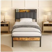 Bealife Polsterbett Einzelbett,Bettgestell mit Kopfteil,Holzbett mit Metall (90x200/120x200/140x200cm)