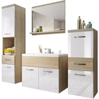 welltime Badmöbel-Set ELDA, (Komplett-Set, 5-St), Waschtisch inkl. Waschbecken, Hochschrank, Badschrank und Spiegel